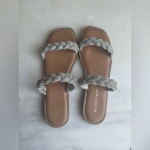 Madden Girl Silver and Brown Sandals Slip-On Comfort